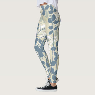 Vintage Japanse Blauwe Botanische: Crème Blad Vare Leggings