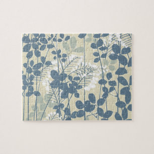 Vintage Japanse Blauwe Botanische: Crème Blad Vare Legpuzzel
