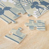 Vintage Japanse Blauwe Botanische: Crème Blad Vare Legpuzzel (Zijkant)