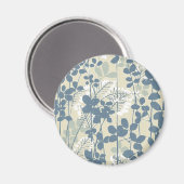 Vintage Japanse Blauwe Botanische: Crème Blad Vare Magneet (Voorkant / Achterkant)