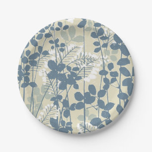 Vintage Japanse Blauwe Botanische: Crème Blad Vare Papieren Bordje