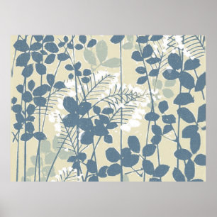 Vintage Japanse Blauwe Botanische: Crème Blad Vare Poster
