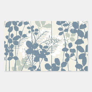Vintage Japanse Blauwe Botanische: Crème Blad Vare Rechthoekige Sticker