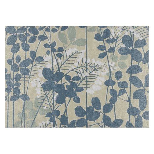 Vintage Japanse Blauwe Botanische: Crème Blad Vare Snijplank (Voorkant)