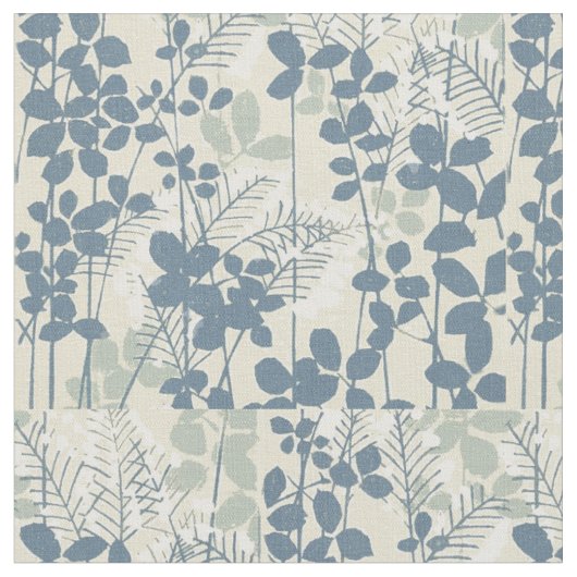 Vintage Japanse Blauwe Botanische: Crème Blad Vare Stof (Close Up)