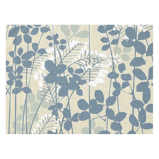 Vintage Japanse Blauwe Botanische: Crème Blad Vare Tafelkleed (Voorkant (Horizontaal))