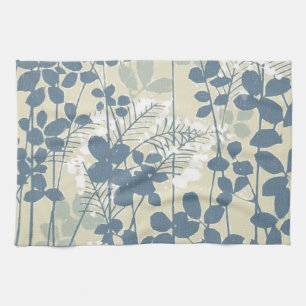 Vintage Japanse Blauwe Botanische: Crème Blad Vare Theedoek