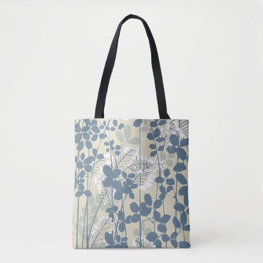 Vintage Japanse Blauwe Botanische: Crème Blad Vare Tote Bag (Voorkant)
