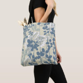 Vintage Japanse Blauwe Botanische: Crème Blad Vare Tote Bag (Dichtbij)