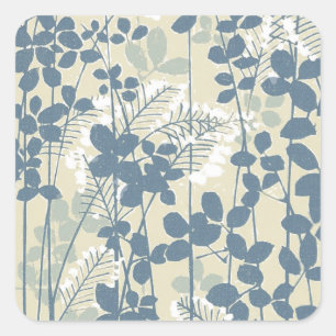 Vintage Japanse Blauwe Botanische: Crème Blad Vare Vierkante Sticker