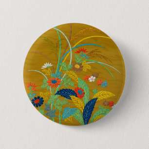 Vintage Japanse Bloem Wilde Bloem G.A. Audsley Ronde Button 5,7 Cm