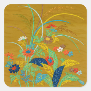 Vintage Japanse Bloem Wilde Bloem G.A. Audsley Vierkante Sticker