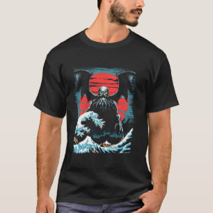 Vintage Japanse Cthulhu Grote Golf van Kanagawa Po T-shirt