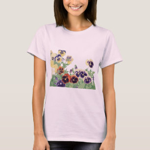 Vintage Japanse driekleurig viooltje bloem Ukiyo-e T-shirt