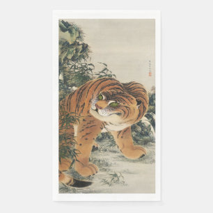 Vintage Japanse Edo Tijger in Bamboebos Kunst Servet