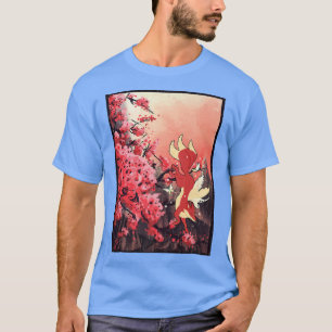 Vintage Japanse Fox Cherry Blossom Sakura Flower T-shirt