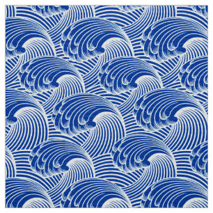 Vintage Japanse Golven, het Blauw van het Kobalt Stof