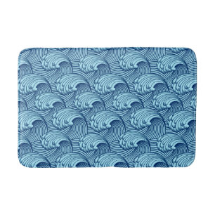 Vintage Japanse golven, marineblauw en luchtblauw Badmat