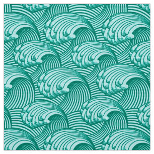 Vintage Japanse Golven, Turkoois en Aqua Stof