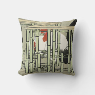 Vintage Japanse Haan achter Bamboehek Kunst Kussen