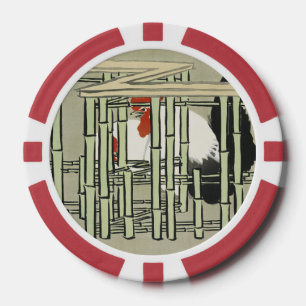 Vintage Japanse Haan achter Bamboehek Kunst Poker Chips