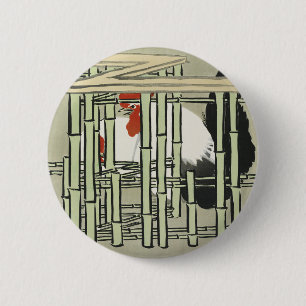 Vintage Japanse Haan achter Bamboehek Kunst Ronde Button 5,7 Cm