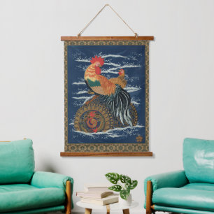 Vintage Japanse Haan Kip Draak Kunst Hangend Wandkleed