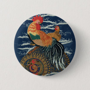 Vintage Japanse Haan Kip Draak Kunst Ronde Button 5,7 Cm