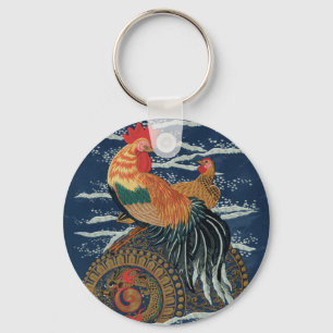 Vintage Japanse Haan Kip Draak Kunst Sleutelhanger