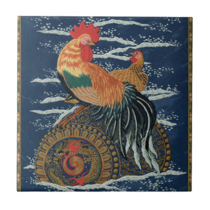 Vintage Japanse Haan Kip Draak Kunst Tegeltje
