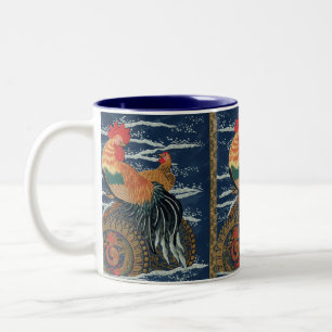Vintage Japanse Haan Kip Draak Kunst Tweekleurige Koffiemok