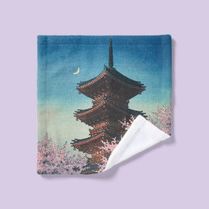 Vintage Japanse Houtblokdruk Lentebloesem Pagode Bad Handdoek