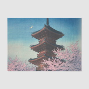 Vintage Japanse Houtblokdruk Lentebloesem Pagode Tissuepapier