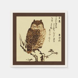 Vintage Japanse inkt schets van een uil Servetten