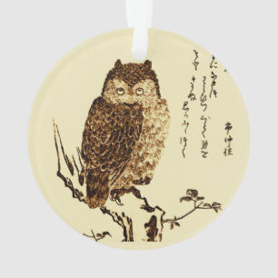 Vintage Japanse inktschets van een uil Ornament