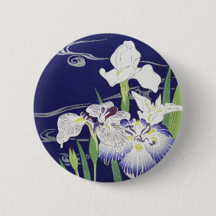 Vintage Japanse Iris Kunstprint Kogyo Tsukioka Ronde Button 5,7 Cm