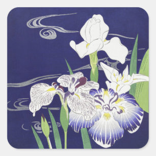 Vintage Japanse Iris Kunstprint Kogyo Tsukioka Vierkante Sticker