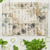 Vintage Japanse kalligrafiekunst (2) Theedoek (Gevouwen)