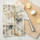 Vintage Japanse kalligrafiekunst (2) Theedoek (Quarter Fold)