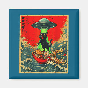Vintage Japanse Kat Alien Ramen Vader Ufo Grappige Magneet