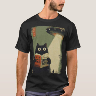 Vintage Japanse Kat Boek Liefhebbers Ufo Alien Ont T-shirt