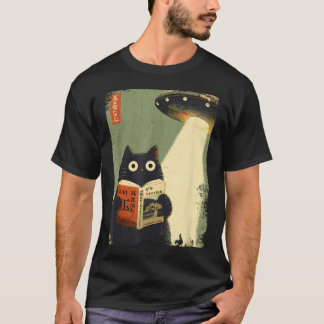 Vintage Japanse Kat Boekliefhebbers Ufo Alien T-shirt