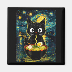 Vintage Japanse Kat Ramen Sterrennacht Van Gogh R Magneet