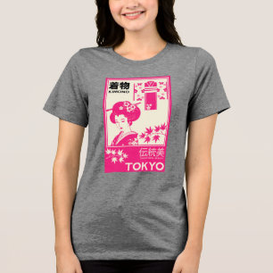 Vintage Japanse Kimono Mode-illustratie Tri-Blend Shirt