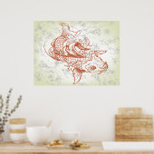 vintage Japanse koi vissen kunst 2 Poster (Keuken)