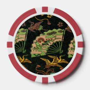 Vintage Japanse Kraanvogel & Waaiers Bloemmotief P Poker Chips