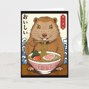 Vintage Japanse Kunst Grondhaas Eet Ramen Grappige Kaart