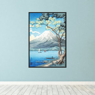 Vintage Japanse Mount Fuji en Lake Yamanaka Kunst Canvas Afdruk