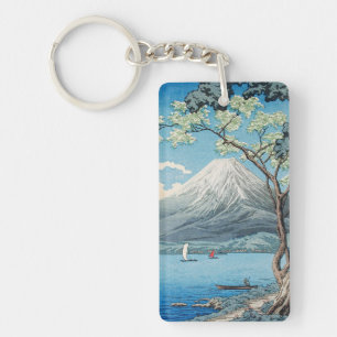 Vintage Japanse Mount Fuji en Lake Yamanaka Kunst Sleutelhanger