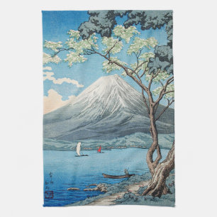 Vintage Japanse Mount Fuji en Lake Yamanaka Kunst Theedoek